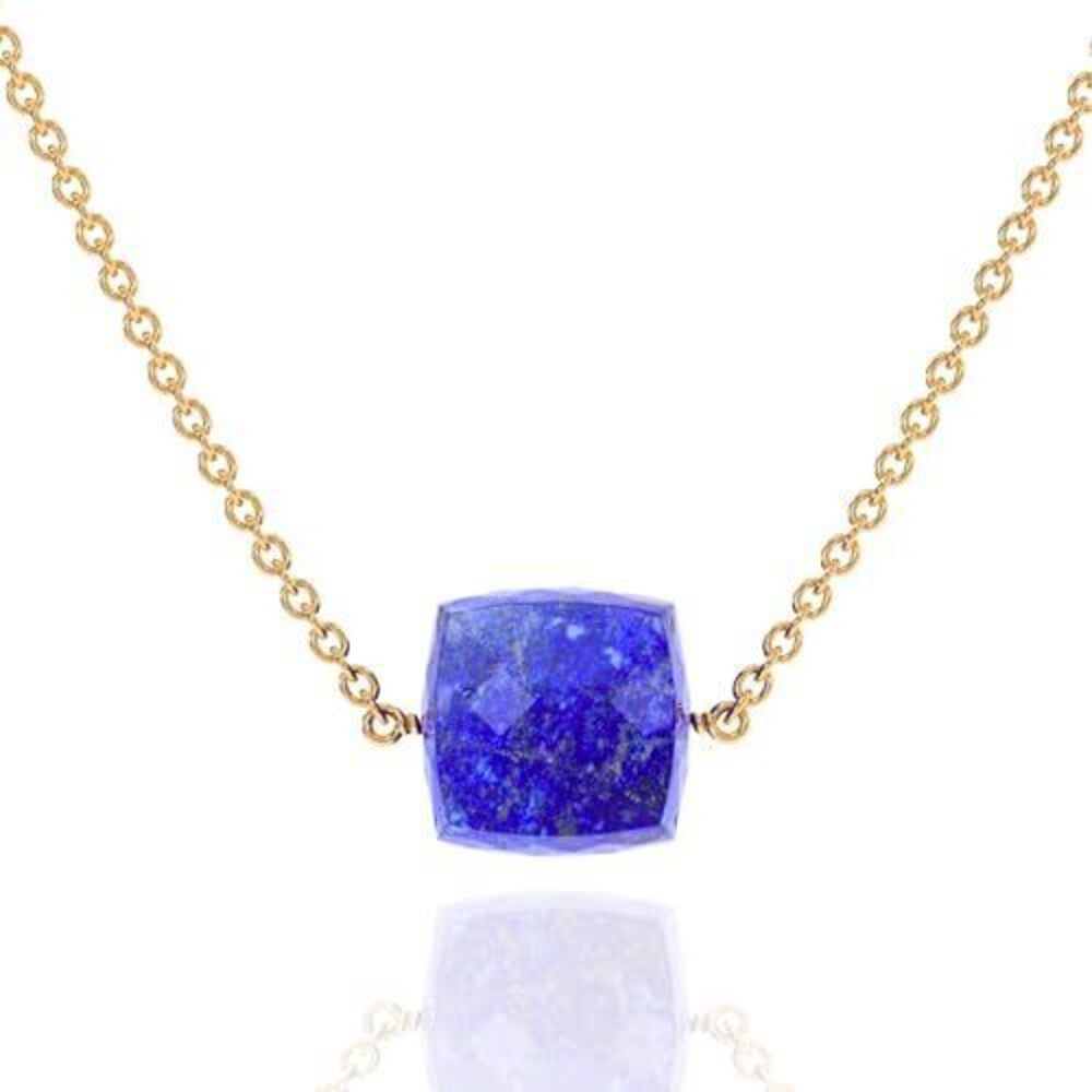8287 Lapis Lazuli Necklace , Premium Gold Cube Necklaces - Tarnish Free 18K